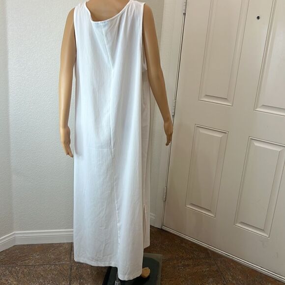 Dress Barn Dress Woman Sz 3X Scoop Neck Sleeveless White Floral Embroidered Maxi - Picture 5 of 8